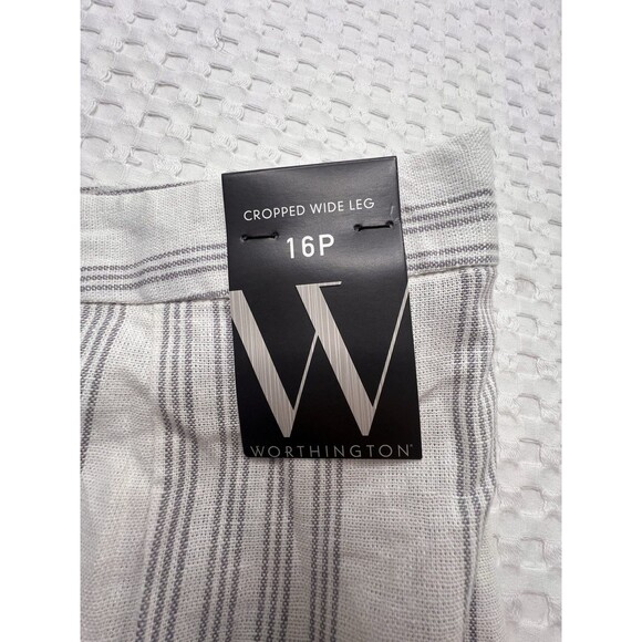 Worthington Women's Cropped Wide Leg Striped Pants Pleated Size 16P Linen Blend - Picture 3 of 13